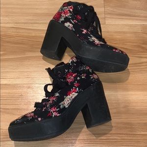 Floral lace up combat boots